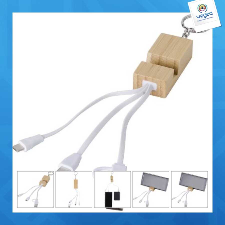 Sutton bamboo charging cable keyring