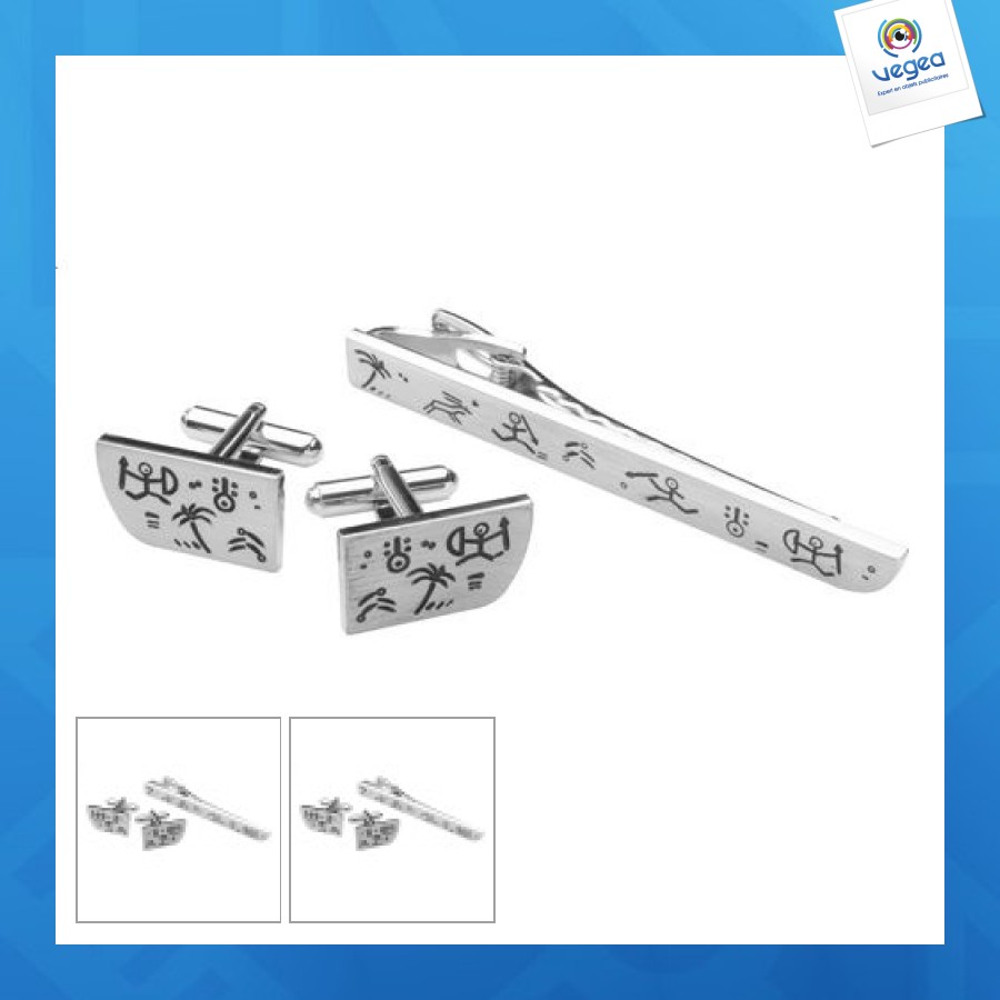 Tahiti set of cufflinks and tie clips 