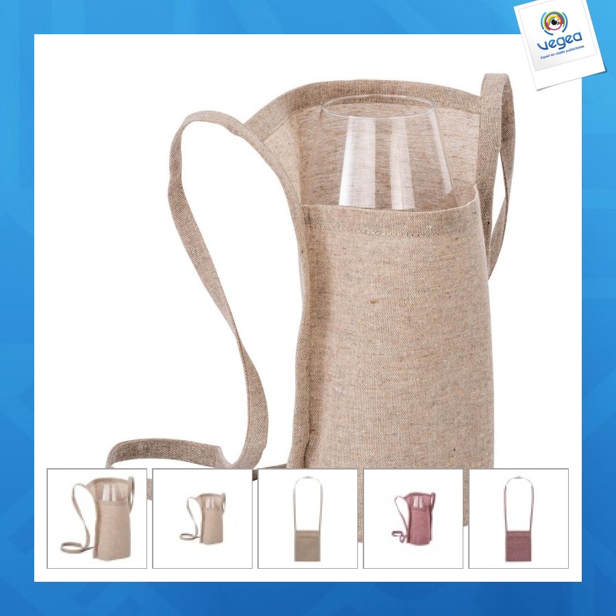 Tasting glass holder in 150 g/m2 recycled cotton, with pocket and gusset.
