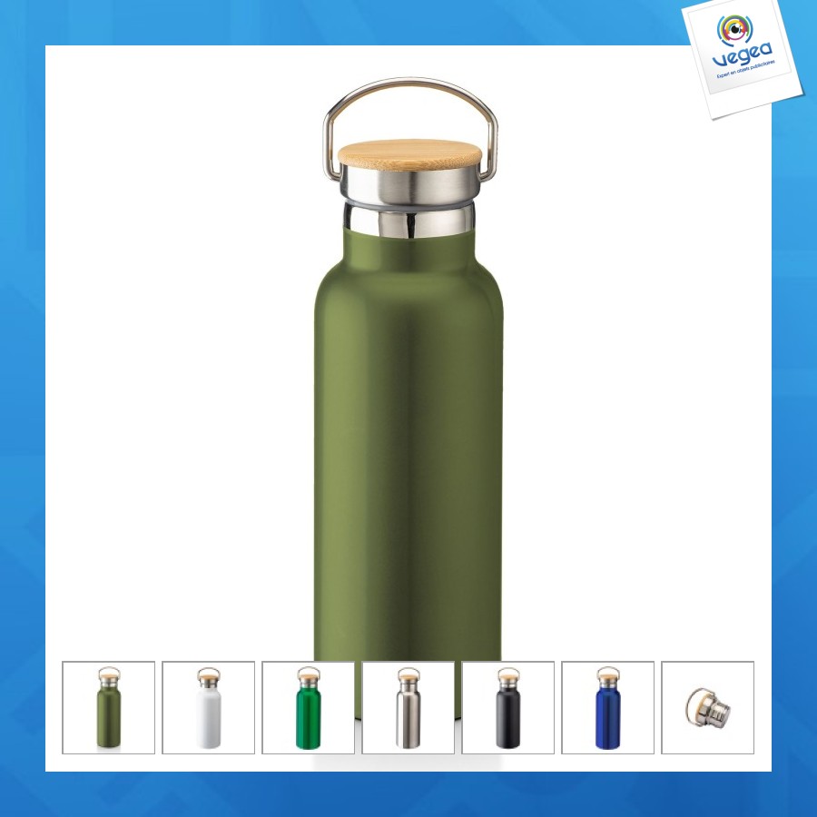 Thermos en acier inoxydable avec double paroi isolante de 500ml avec bouchon en bambou