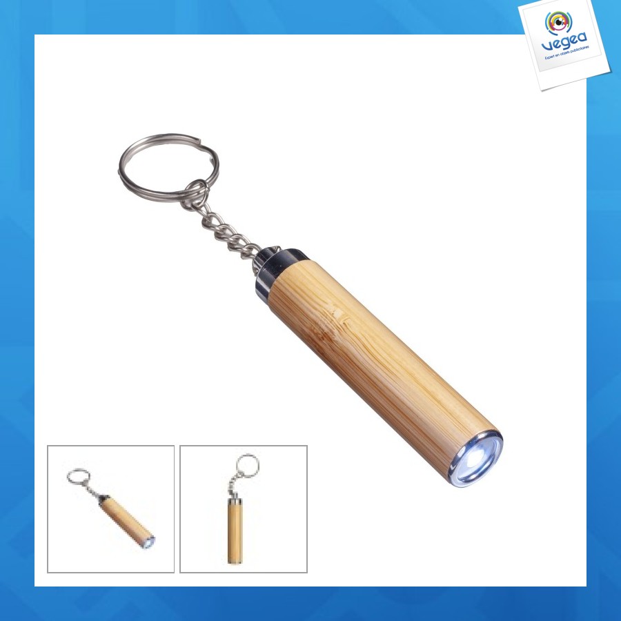 Torche led en bambou avec porte-clés, 3 piles lr41 incluses