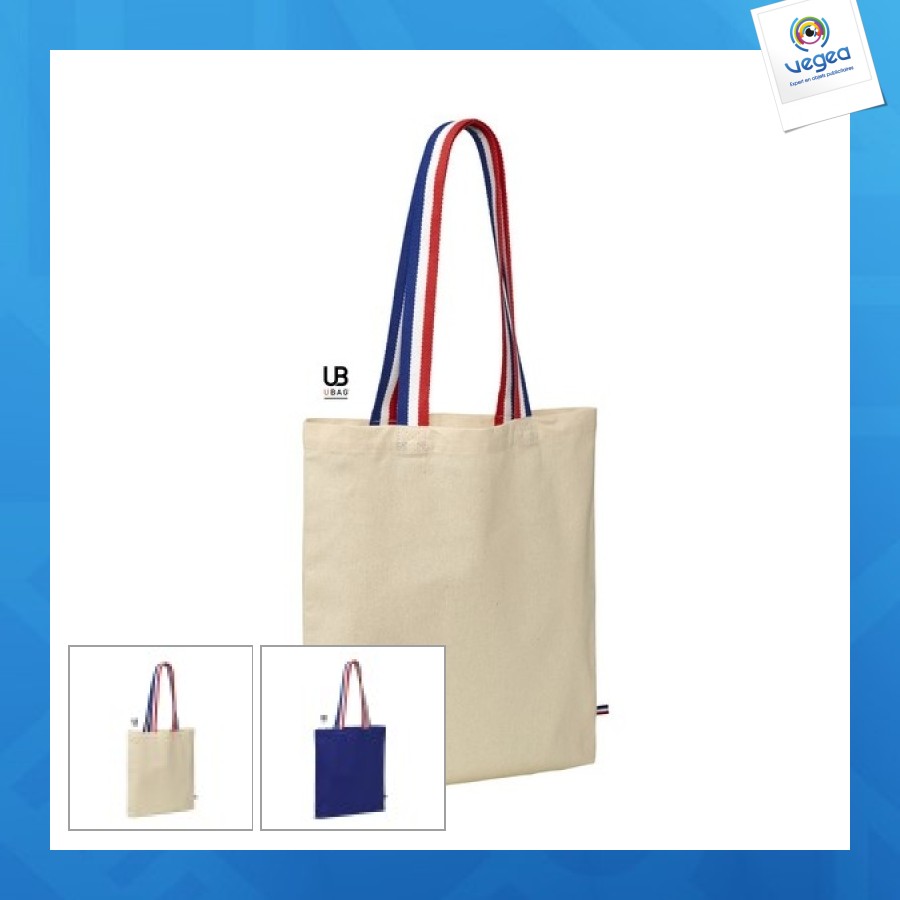 Tote bag 180g/m² coton anses bleu/blanc/rouge
