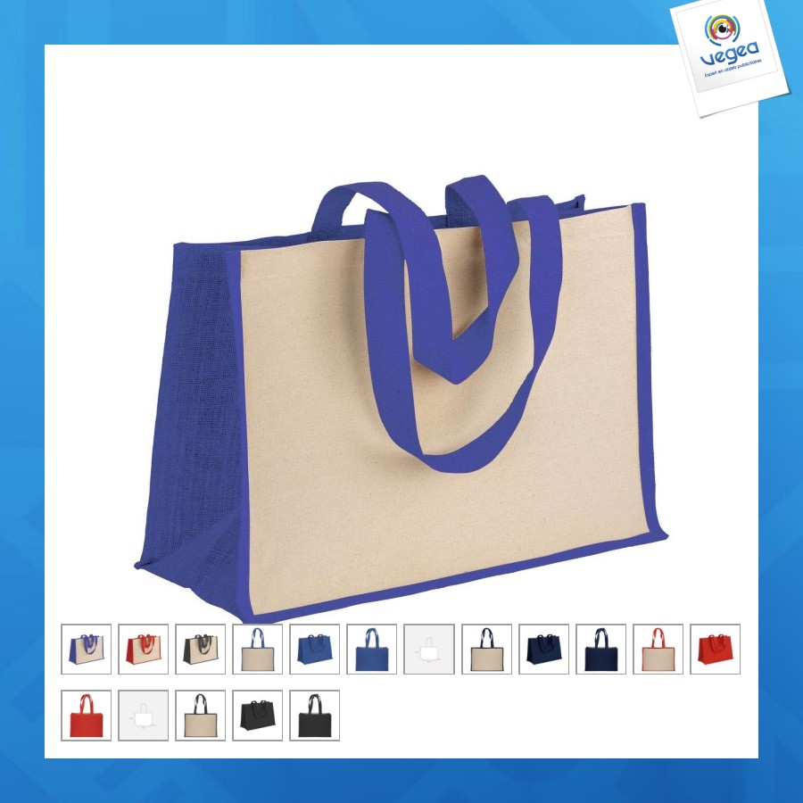 Tote-bag avec soufflet en coton 280g/m², détails en toile de jute, anses longues
