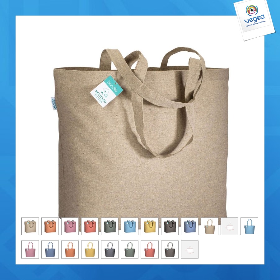 Tote-bag avec soufflet en coton recyclé 190g/m², anses longues