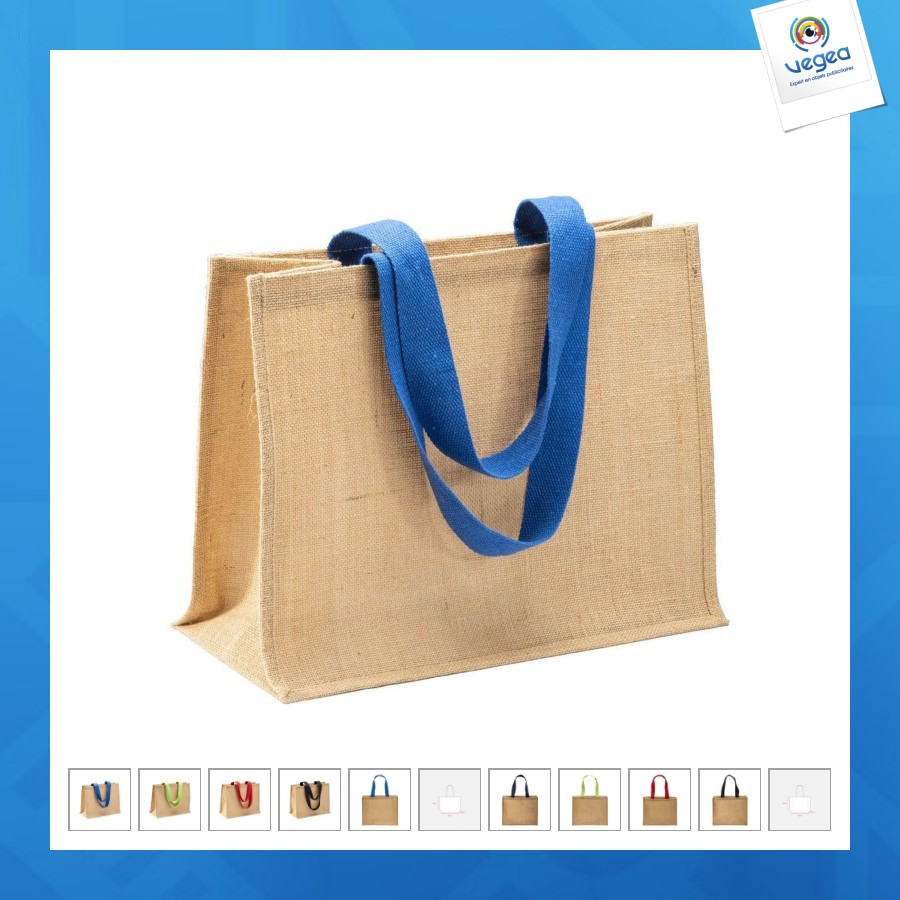 Tote bag en toile de jute, anses longues et soufflet