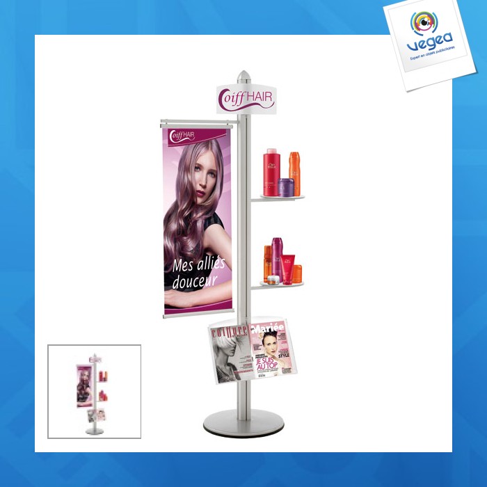 Totem info-displays kaké 40 /2 tab / 1 shelf / 1 pediment