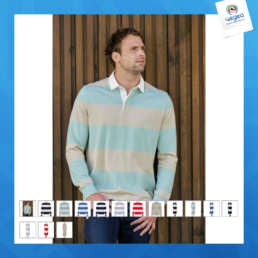 Unisex long-sleeved striped polo shirt