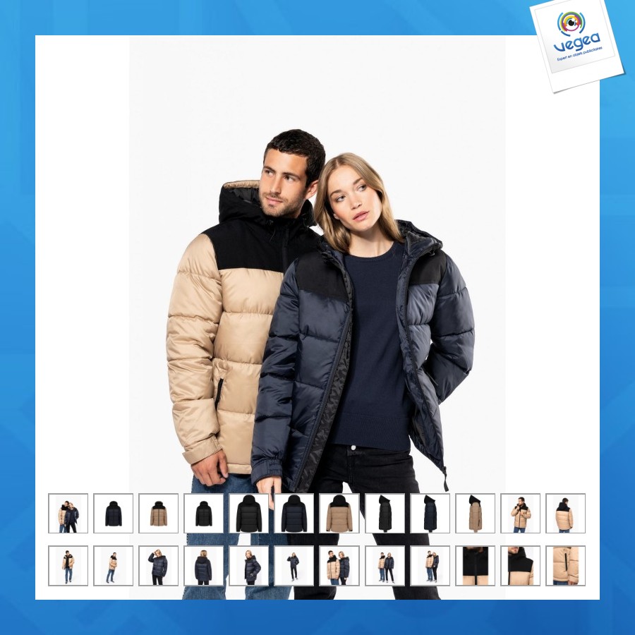 Unisex two-tone quilted hooded parka 