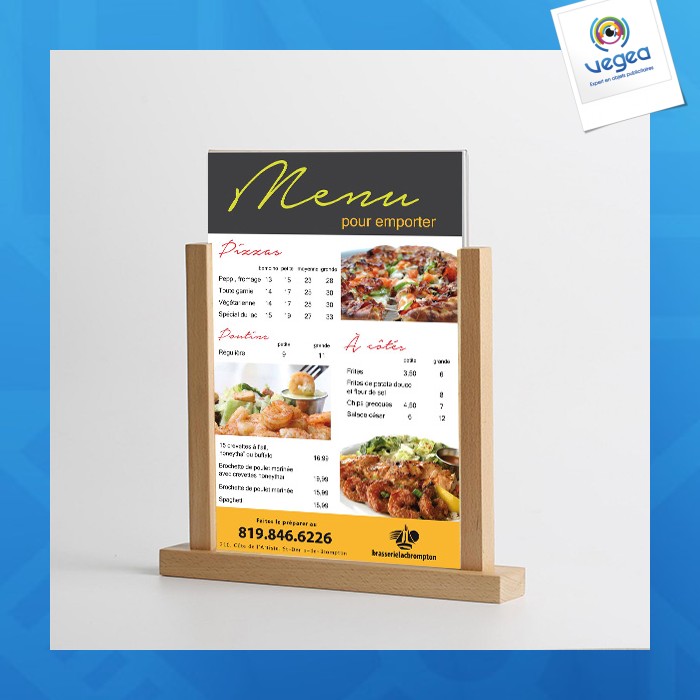 Video/menu holder wooden base 2 plexiglas frames 1/3a4 210x105