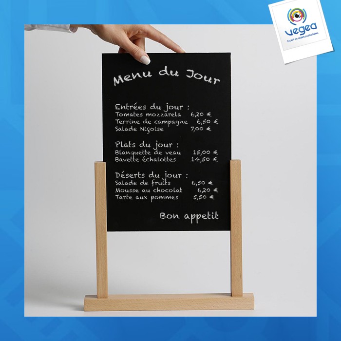 Visual/menu holder wooden base 2 slate uprights a4 297x210