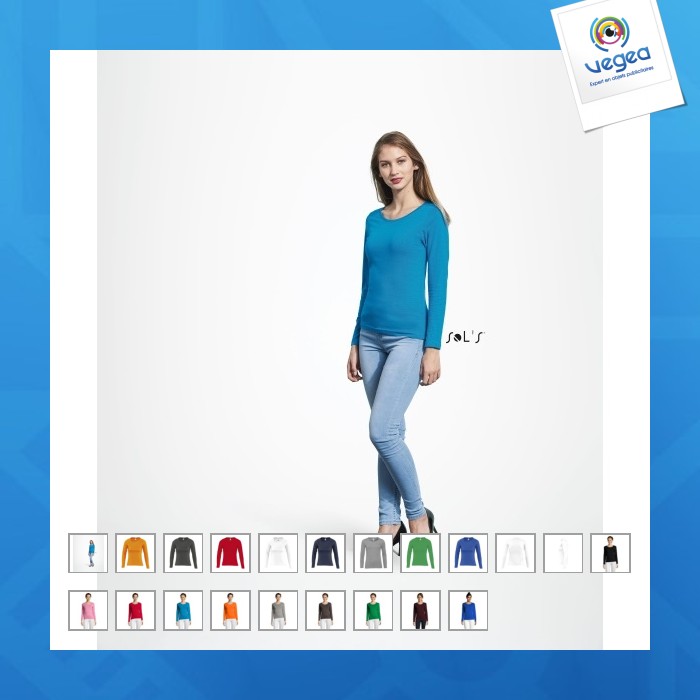 Women's long sleeve round neck t-shirt white sol's - majestic - 11425b