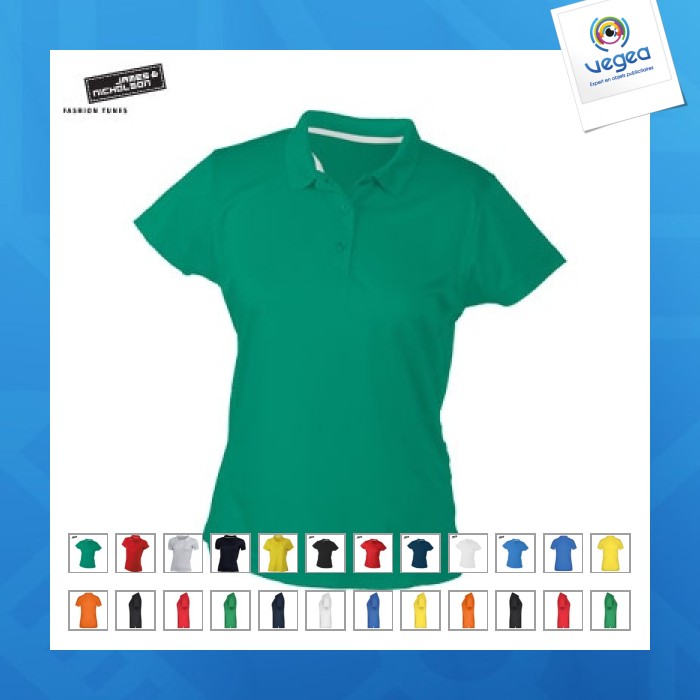 Women's technical polo shirt micropolyester short sleeve