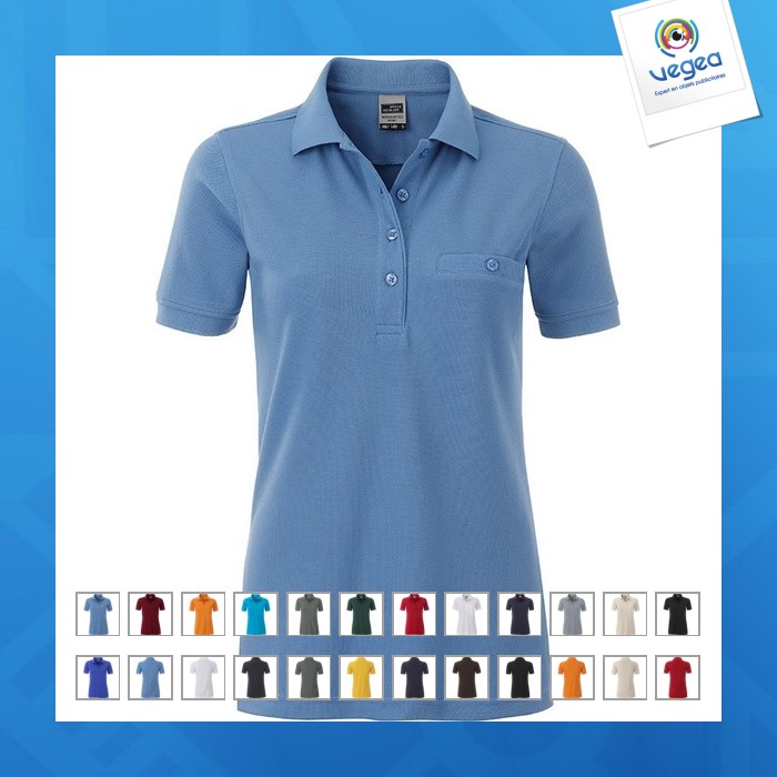 Women's workwear polo shirt.