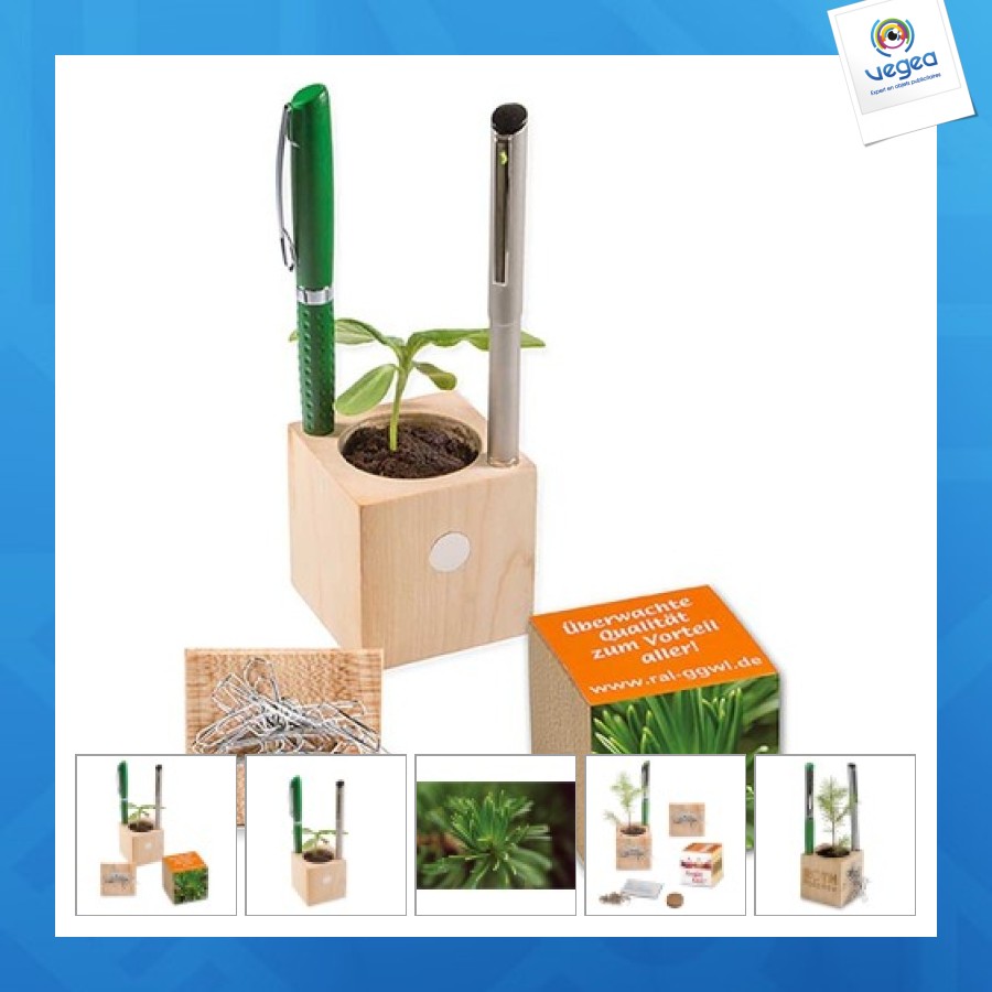 Wooden cube christmas desk pot - spruce - spruce