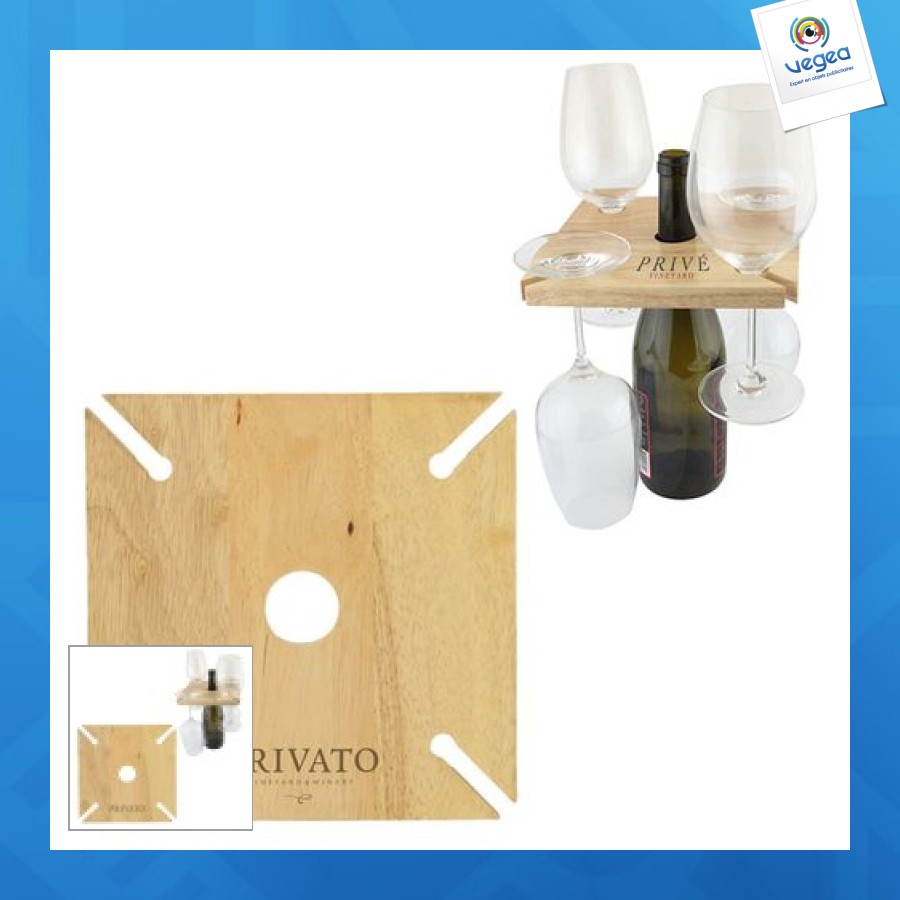 Wooden wine bottle and glass holders