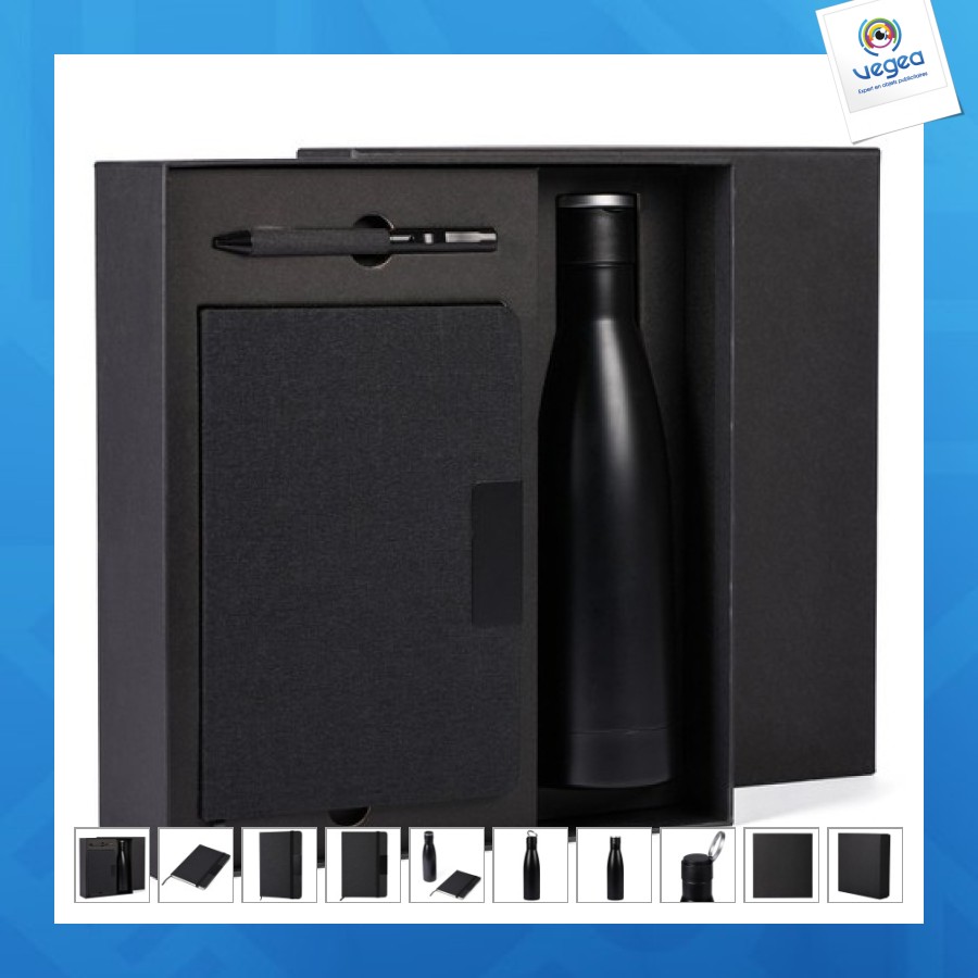 Writing set with 500 ml double-walled thermal bottle
